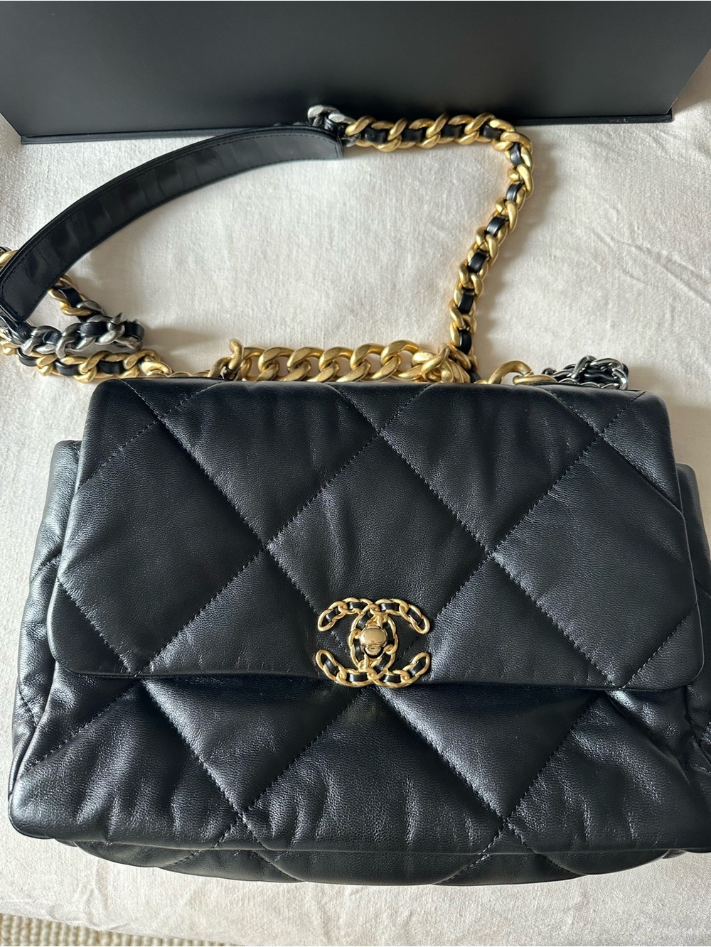 Chanel 19 Large Flap Bag – Black Shiny Lambskin